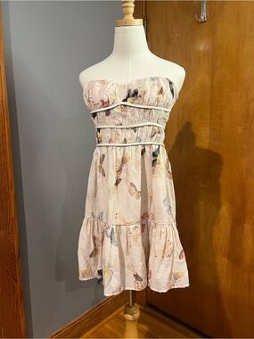 Strapless mini dress beige